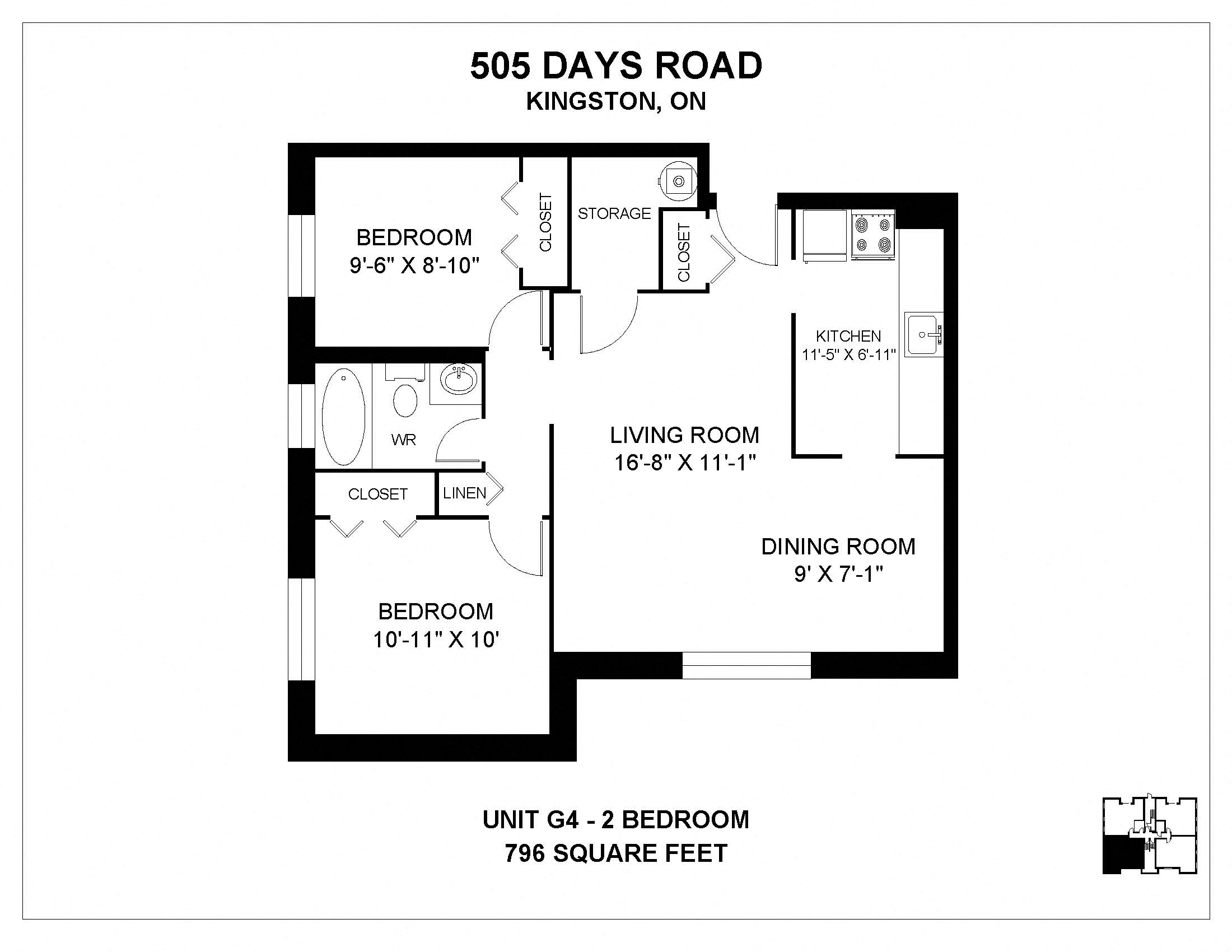 Floor plan for 2 beds, 1 bath, 814 sqft